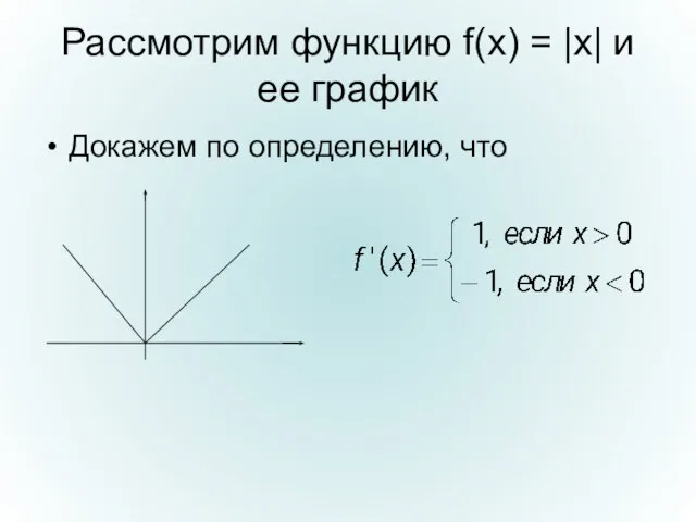 Рассмотрим функцию f(x) = |x| и ее график Докажем по определению, что