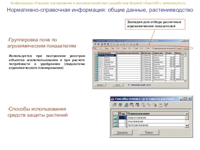 Нормативно-справочная информация: общие данные, растениеводство Конфигурация «Сводное планирование в сельском хозяйстве» разработана