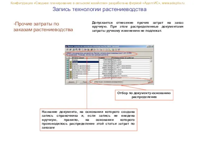 Запись технологии растениеводства Конфигурация «Сводное планирование в сельском хозяйстве» разработана фирмой «АдептИС»,