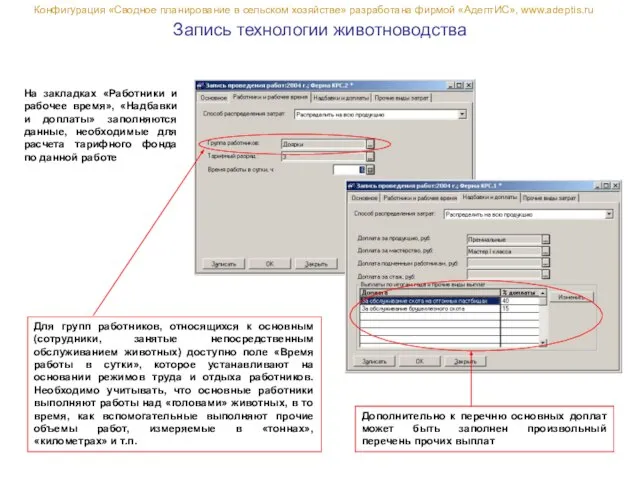 Запись технологии животноводства Конфигурация «Сводное планирование в сельском хозяйстве» разработана фирмой «АдептИС»,