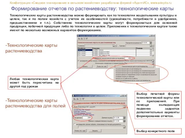 Формирование отчетов по растениеводству: технологические карты Конфигурация «Сводное планирование в сельском хозяйстве»