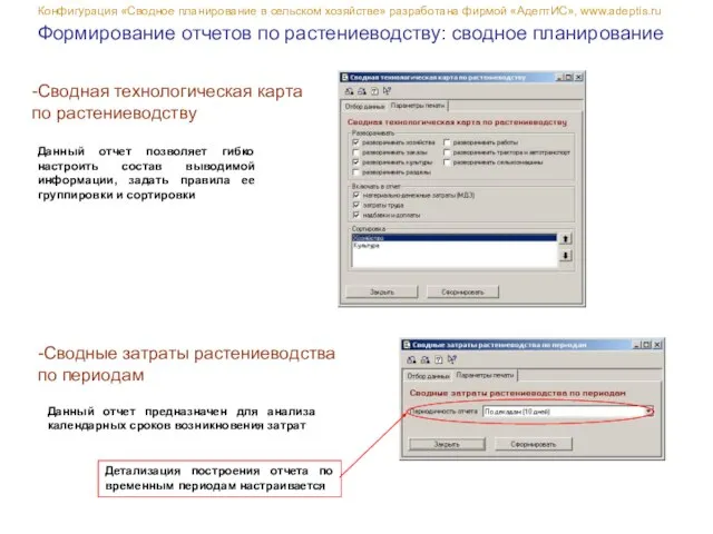 Формирование отчетов по растениеводству: сводное планирование Конфигурация «Сводное планирование в сельском хозяйстве»