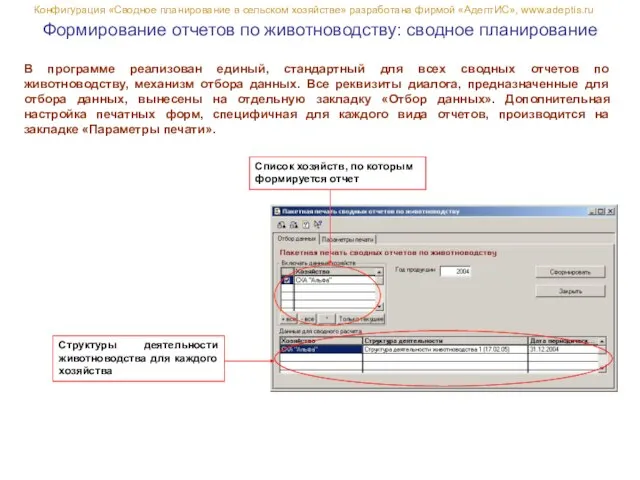 Формирование отчетов по животноводству: сводное планирование Конфигурация «Сводное планирование в сельском хозяйстве»