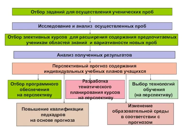 Отбор заданий для осуществления ученических проб Исследование и анализ осуществленных проб Отбор