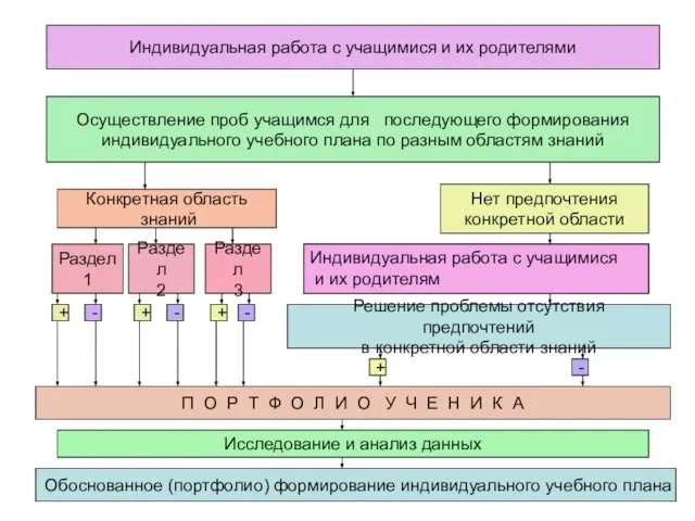 Индивидуальная работа с учащимися и их родителями Осуществление проб учащимся для последующего