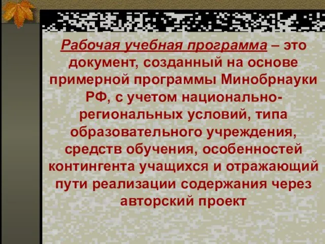 Рабочая учебная программа – это документ, созданный на основе примерной программы Минобрнауки