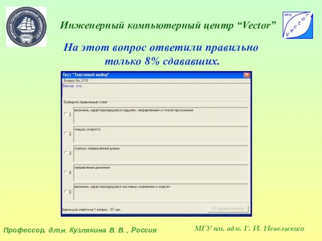 Инженерный компьютерный центр “Vector” Профессор, д.т.н. Кузлякина В. В. , Россия МГУ