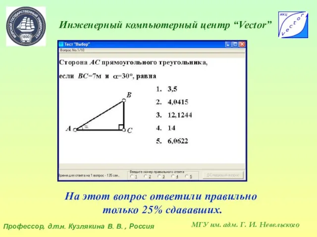 Инженерный компьютерный центр “Vector” Профессор, д.т.н. Кузлякина В. В. , Россия МГУ