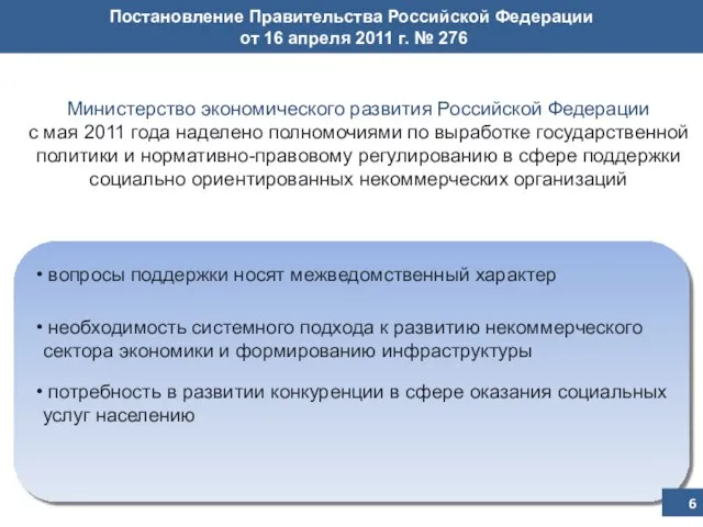 Постановление Правительства Российской Федерации от 16 апреля 2011 г. № 276 Министерство