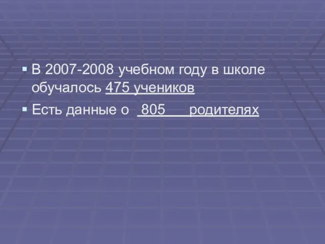 В 2007-2008 учебном году в школе обучалось 475 учеников Есть данные о 805 родителях