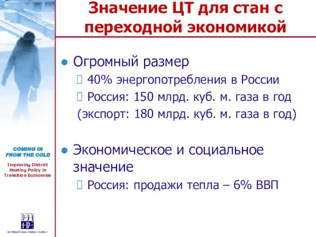 Значение ЦТ для стан с переходной экономикой Огромный размер 40% энергопотребления в