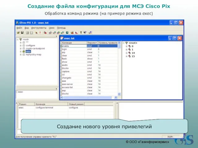 Создание файла конфигурации для МСЭ Cisco Pix Обработка команд режима (на примере