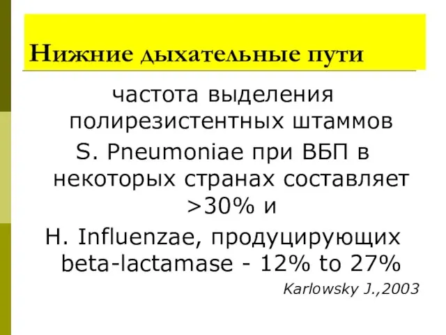 Нижние дыхательные пути частота выделения полирезистентных штаммов S. Pneumoniae при ВБП в