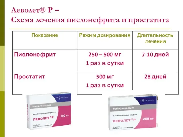 Леволет® Р – Схема лечения пиелонефрита и простатита