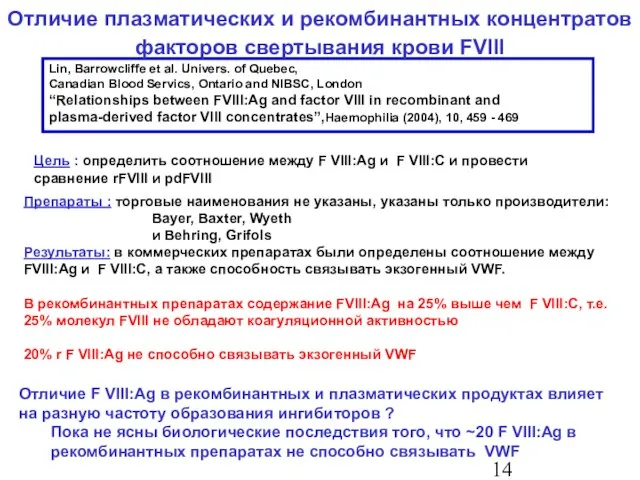 Lin, Barrowcliffe et al. Univers. of Quebec, Canadian Blood Servics, Ontario and