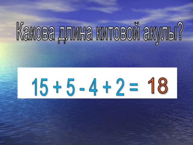 Какова длина китовой акулы? 15 + 5 - 4 + 2 = 18