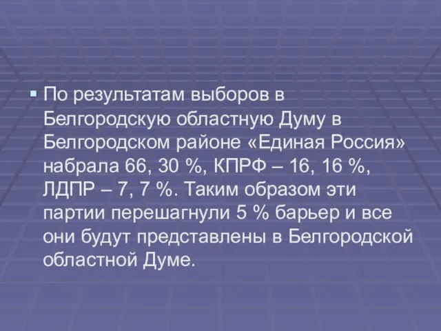 По результатам выборов в Белгородскую областную Думу в Белгородском районе «Единая Россия»