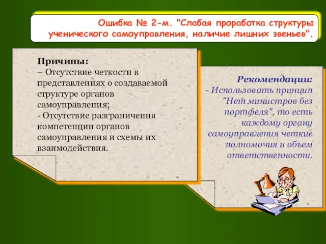 Ошибка № 2-м. "Слабая проработка структуры ученического самоуправления, наличие лишних звеньев".