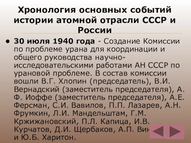 Хронология основных событий истории атомной отрасли СССР и России 30 июля 1940