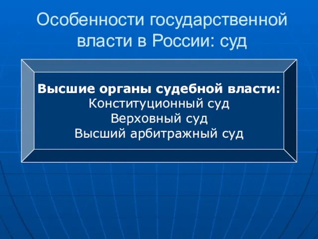 Особенности государственной власти в России: суд Высшие органы судебной власти: Конституционный суд