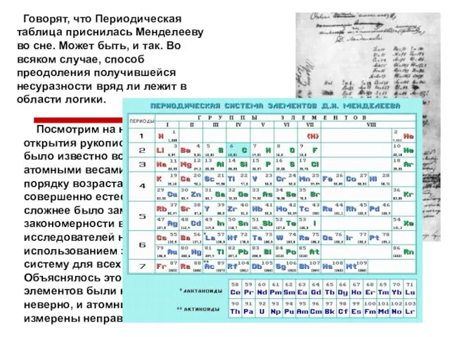 Говорят, что Периодическая таблица приснилась Менделееву во сне. Может быть, и так.