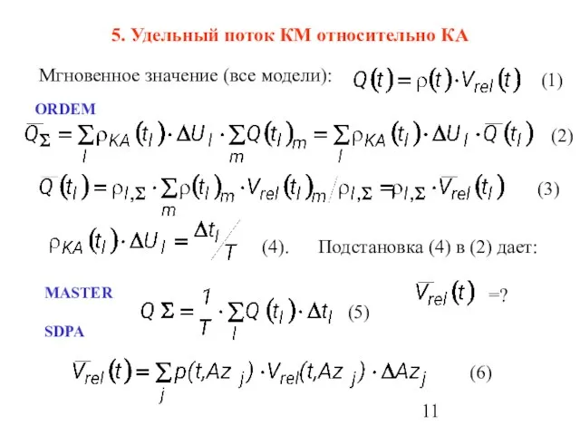 5. Удельный поток КМ относительно КА Мгновенное значение (все модели): ORDEM (1)