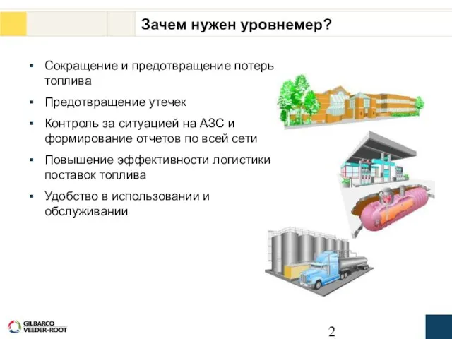 Зачем нужен уровнемер? Сокращение и предотвращение потерь топлива Предотвращение утечек Контроль за