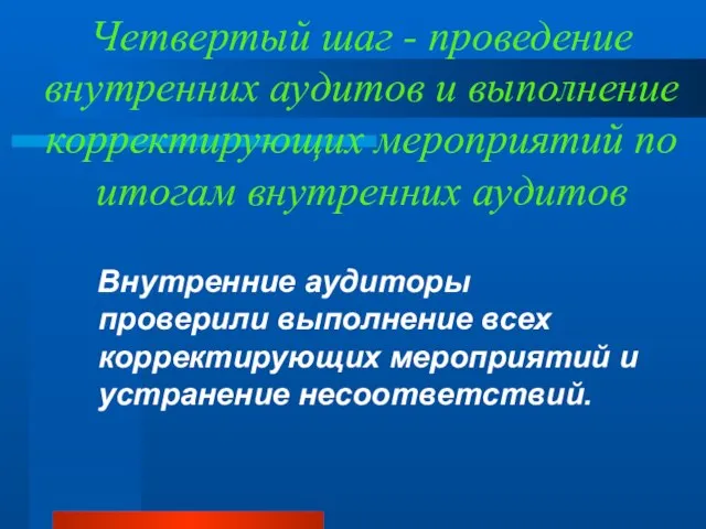 Четвертый шаг - проведение внутренних аудитов и выполнение корректирующих мероприятий по итогам