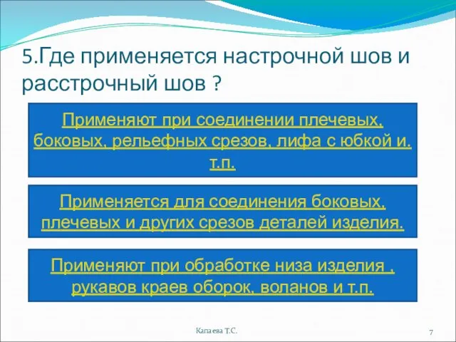 5.Где применяется настрочной шов и расстрочный шов ? Капаева Т.С. Применяют при