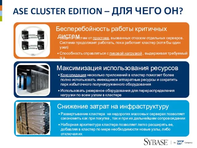 ASE CLUSTER EDITION – ДЛЯ ЧЕГО ОН? Бесперебойность работы критичных систем Защита