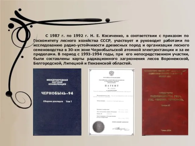С 1987 г. по 1992 г. Н. Е. Косиченко, в соответствии с