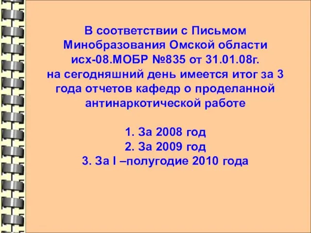 В соответствии с Письмом Минобразования Омской области исх-08.МОБР №835 от 31.01.08г. на