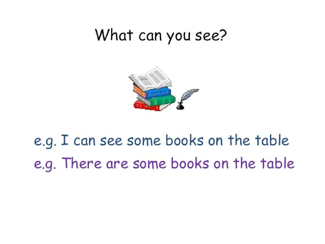 What can you see? e.g. I can see some books on the