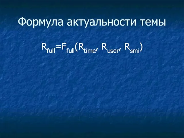 Формула актуальности темы Rfull=Ffull(Rtime, Ruser, Rsmi)