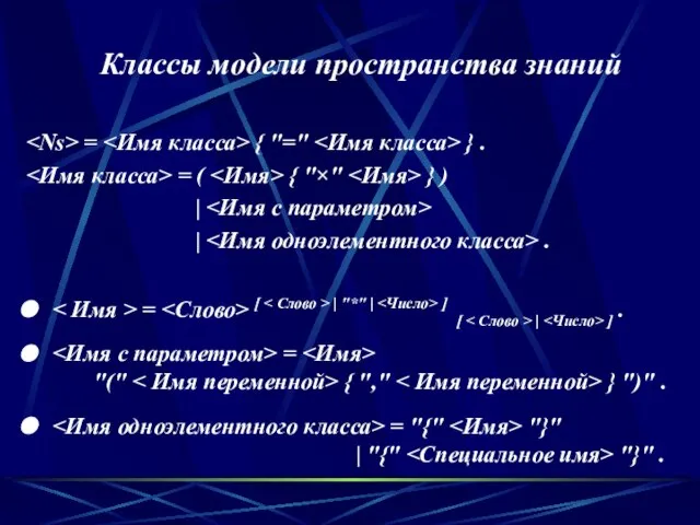 Классы модели пространства знаний = { "=" } . = ( {