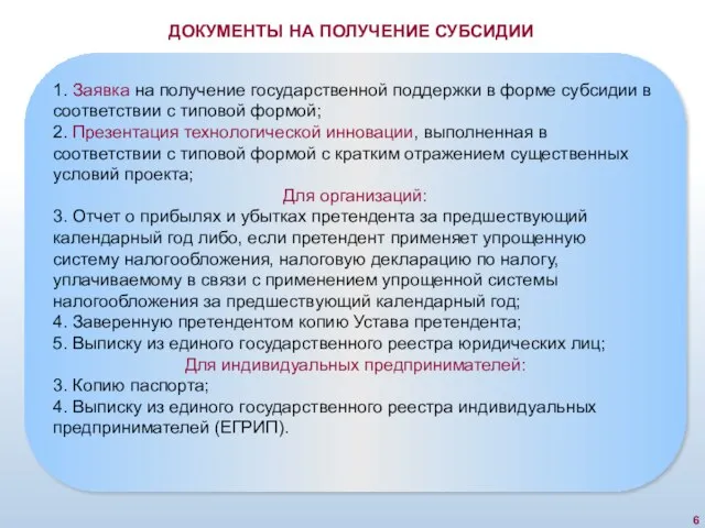 1. Заявка на получение государственной поддержки в форме субсидии в соответствии с