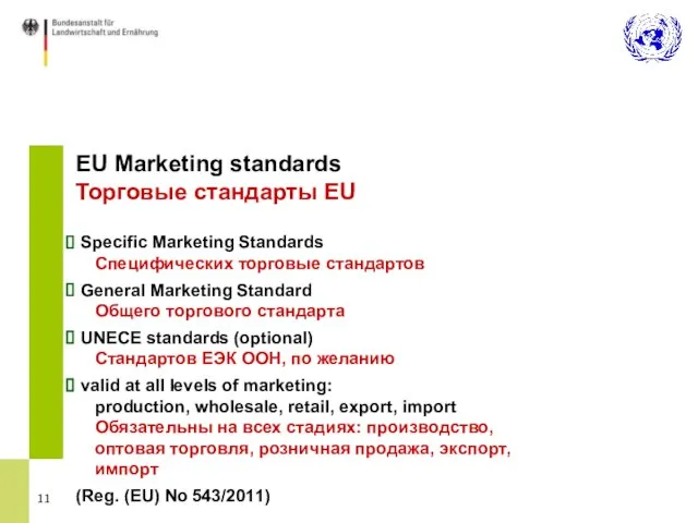 EU Marketing standards Торговые стандарты EU Specific Marketing Standards Специфических торговые стандартов