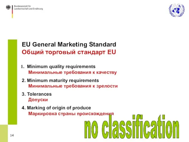 EU General Marketing Standard Общий торговый стандарт EU Minimum quality requirements Минимальные