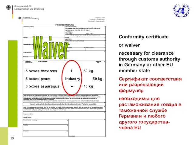 Waiver 5 boxes tomatoes I 50 kg 5 boxes pears industry 50