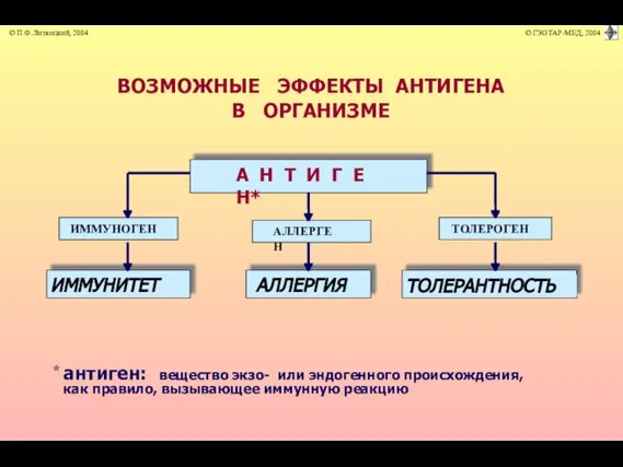 ВОЗМОЖНЫЕ ЭФФЕКТЫ АНТИГЕНА В ОРГАНИЗМЕ А Н Т И Г Е Н*