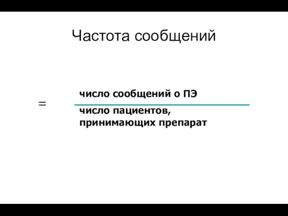 Частота сообщений число сообщений о ПЭ число пациентов, принимающих препарат =