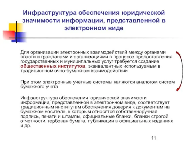 Инфраструктура обеспечения юридической значимости информации, представленной в электронном виде Для организации электронных