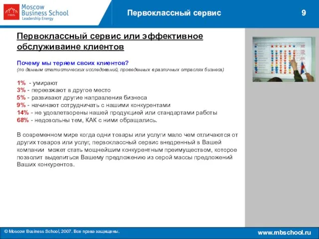 www.mbschool.ru © Moscow Business School, 2007. Все права защищены. 9 Первоклассный сервис