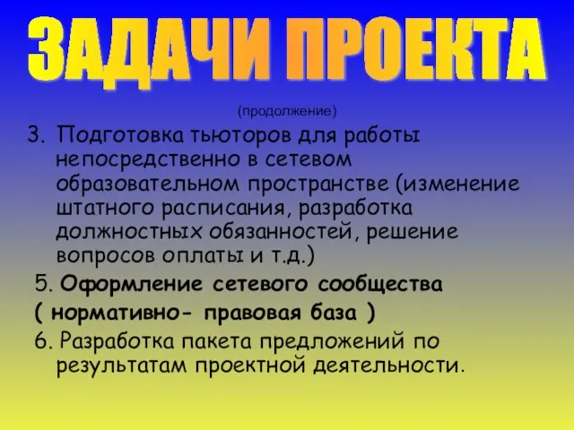 (продолжение) Подготовка тьюторов для работы непосредственно в сетевом образовательном пространстве (изменение штатного