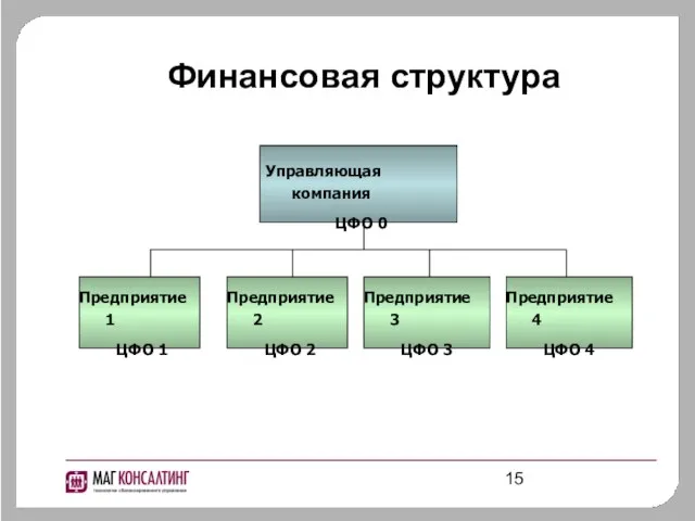 Финансовая структура Управляющая компания ЦФО 0 Предприятие 1 ЦФО 1 Предприятие 2