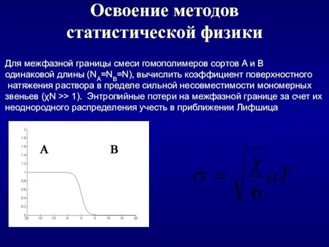 Освоение методов статистической физики Для межфазной границы смеси гомополимеров сортов A и