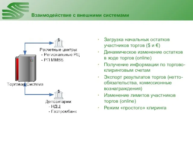 Взаимодействие с внешними системами Загрузка начальных остатков участников торгов ($ и €)