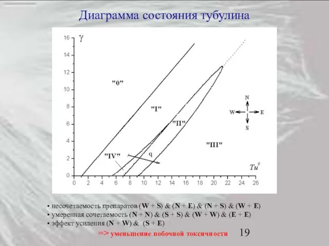 Диаграмма состояния тубулина несочетаемость препаратов (W + S) & (N + E)