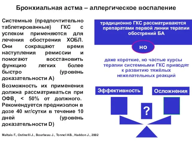 Системные (предпочтительно таблетированные) ГКС с успехом применяются для лечения обострения ХОБЛ. Они