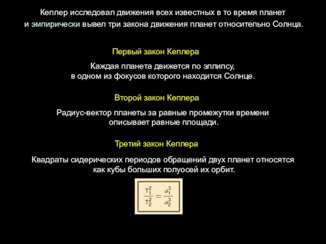 Квадраты сидерических периодов обращений двух планет относятся как кубы больших полуосей их